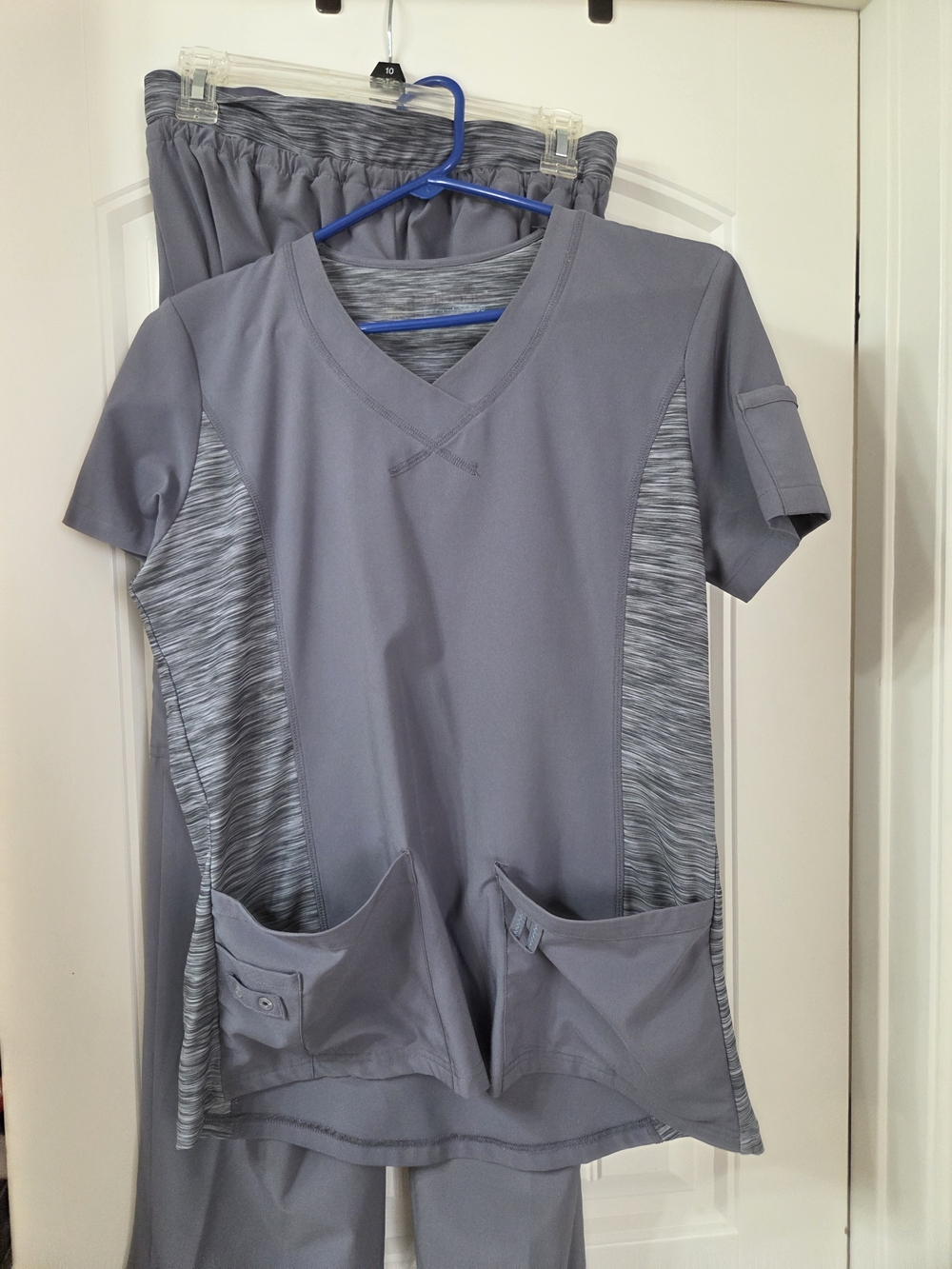 Gray V-Neck Scrub Top with Side Panel Accents